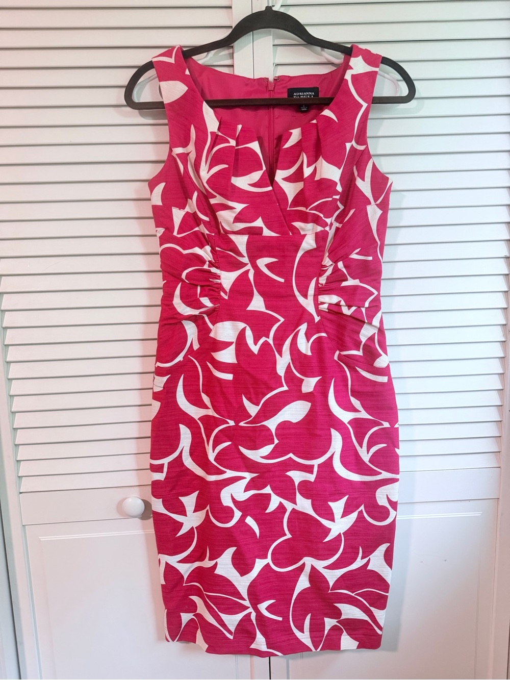 Adrianna Papell Pink & White Floral Print Midi Sheath Dress